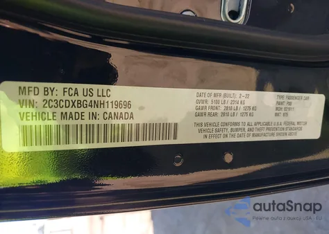 2022 Dodge Charger Sxt Rwd z USA, uszkodzony, nr VIN 2C3CDXBG4NH119696